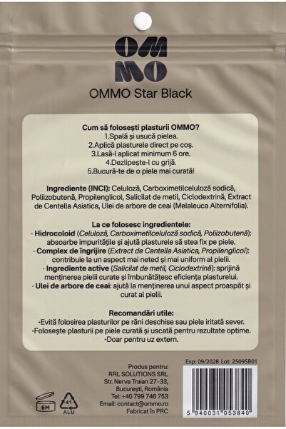 OMMO Star Black – Plasturi hidrocoloizi pentru coșuri, 40 buc, forme de stea neagră