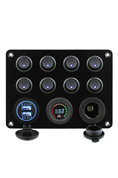 LET Panou voltmetru cu 8 comutatoare, 2 porturi USB, butoane iluminate, priză auto 12/24V