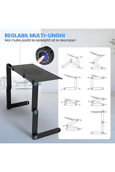 OEM Adjustable Laptop Stand 42cm Aluminum, 2 USB Fans, 360°, Mouse Pad, Foldable 7-17" Desk/Bed