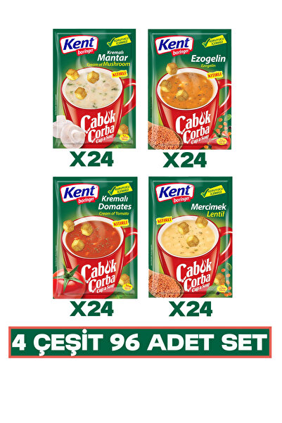 Kent Boringer Çabuk Çorba Çeşitleri 96 Adet (4 Farklı Lezzet x 24’lü Paket)