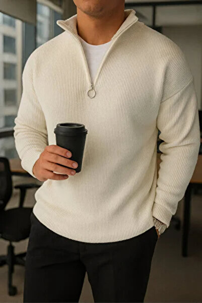 New Deux Men's Half Zipper Detailed Sweater