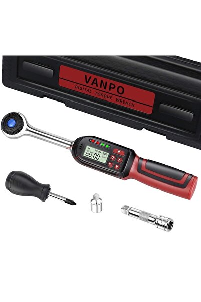 vanpo Digital torque wrench 3/8" with 1/4" adapter, 3-60 Nm, LCD display, audible alert, extension, storag