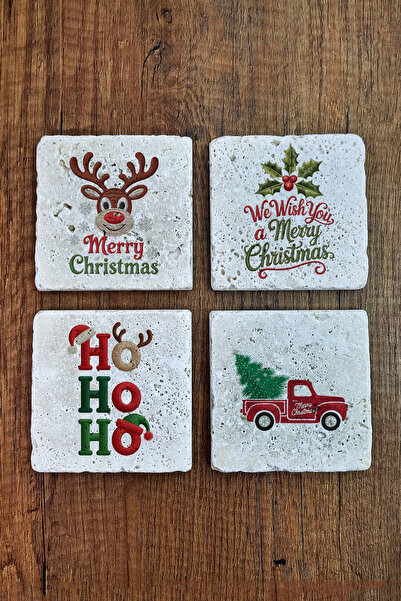 Begoloni Stone Decor حامل أكواب من الحجر الطبيعي - عيد الميلاد ورأس السنة الج...