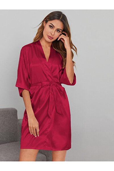 FridayIn Classical V-neck Solid color Belt Flared sleeve Sleep Dresses