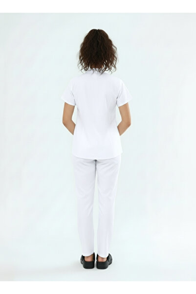 Class Üniforma Nova - Λευκές γυναικείες φόρμες νοσοκόμων και γιατρών με ελαστικό ύφασμα κουμπώματα με μισό κολάρο