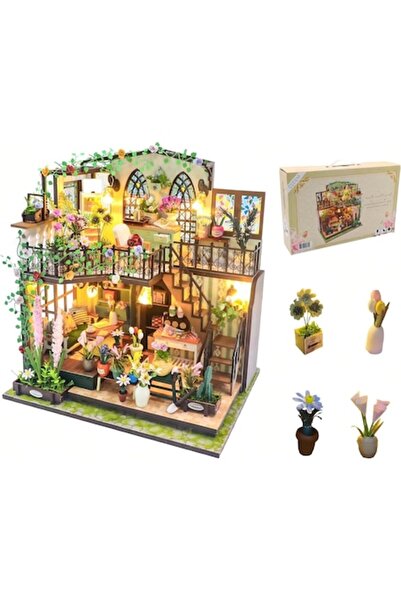 shrike Puzzle 3D cu colț de carte, tip căsuță de grădină, cu lumini LED, 22 x...