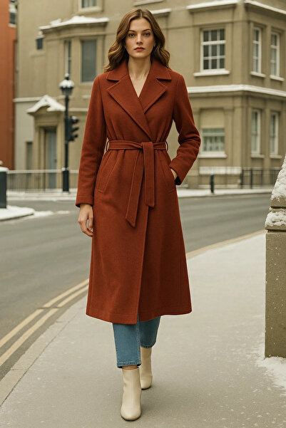 comstar Women's Double-Breasted Premium Tile Cashmere Coat