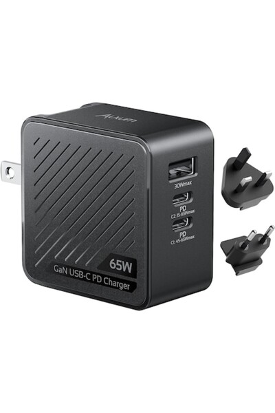 Alxum 65W 3-Port Wall Charger with Fast PD USB-C and USB Port for MacBook, Laptop, Tablet, Mobile De