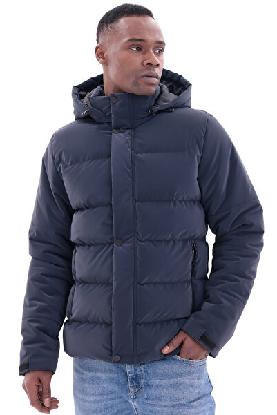 freemen Men's Anthracite Waterproof Coat Nova Fabric Removable Hooded Zippers Snap Fastener Detail