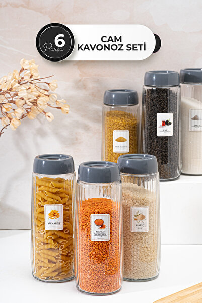 Homekolik 6-Piece Glass Storage Container Set with Lids and Labels – 1500 ml Leakproof Dry Food Jar Set