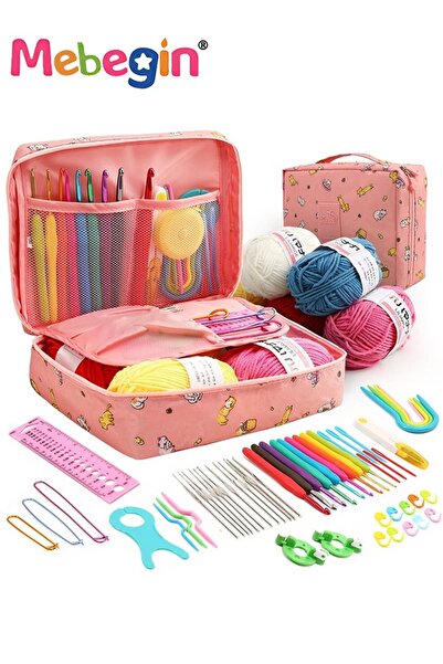 MEBEGIN طقم كروشيه مكون من 59 قطعة مع حقيبة تخزين، طقم خطاف كروشيه شامل للمبت...