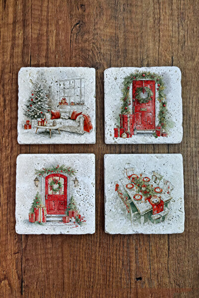 Begoloni Stone Decor حامل أكواب من الحجر الطبيعي - عيد الميلاد ورأس السنة الج...