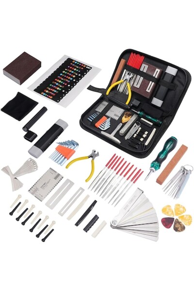 LEKATO Trusă de reparare chitară, 72 buc; chei hexagonale, clește, înfășurătoare de corzi, pile, șurubelniță; pentru chitară, ukulele