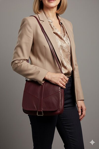 mossi Genuine Leather Claret Red Cover Women's Shoulder & Crossbody Bag – Classic and Stylish Everyday Model