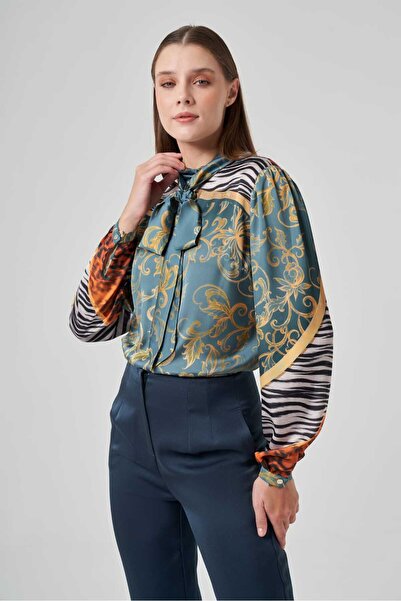 Mimya Desenli Fularlı Bluz 3204