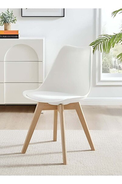 Taimi 5-Piece Modern Dining Set White Wood Table 80x80x72cm + 4 White Padded Chairs