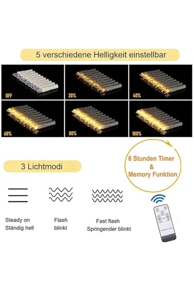 Bowka Set of 40 LED Candles with Remote, IP64 Waterproof, Dimmable, Timer, Mounting Accessories