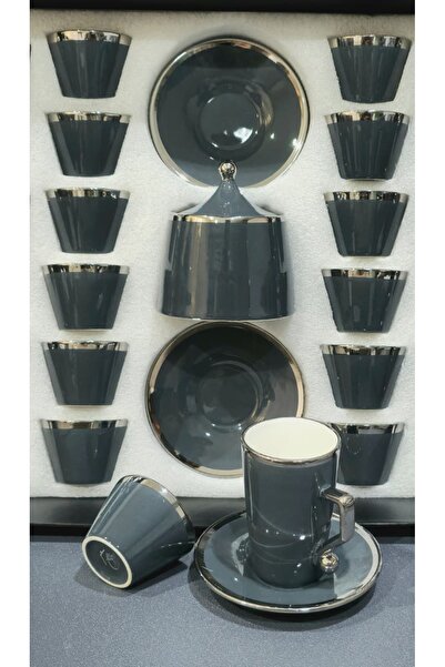 AL OSTORAH A set of 38 ceramic tea glasses and coffee cups with an elegant silver design and vibrant colors.