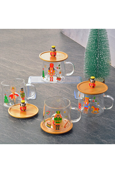 Tohana Glass Jar with Bamboo Lid, Christmas Cup with Lead Soldier Figure, 1 Piece
