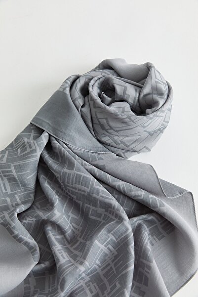 Nihan Geometrik Desen Jakar Eşarp Gri