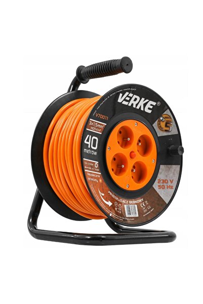 VERKE Cable extension roll with metal frame, 25 meters 3 x 1.5 mm,