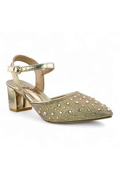 Sunrise Pearl Embellishment Close Toe Ankle Strap Heel