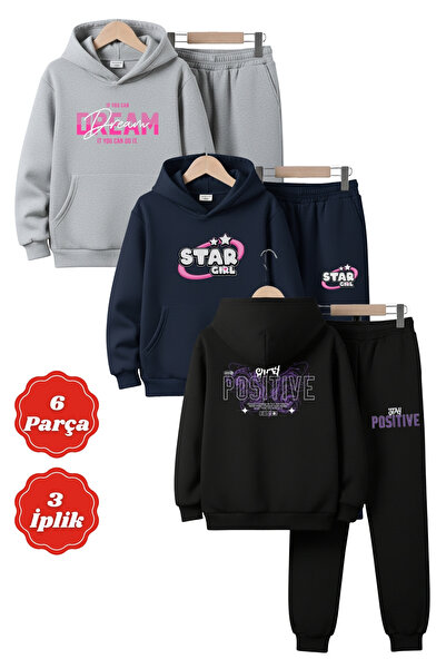 YA KO KİDS 3 İplik Ş Fleece-Lined Winter Kangaroo Pocket K Hooded Print Detai...