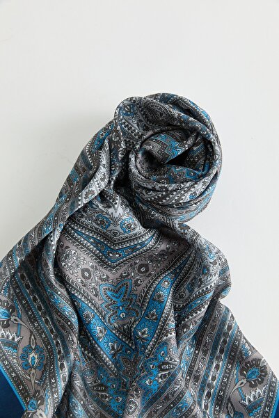 Nihan Desenli Soft Eşarp Lacivert