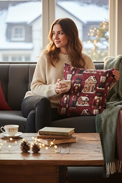 ANJEAHOME Sydney Christmas Patterned Throw Pillow Cover | 45X45 cm | Digital Printed | Stylish Design – Washable Fabric