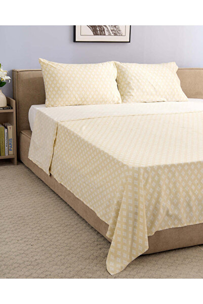 REDTAG Beige 3 Piece Printed Flat Sheet (King Size)