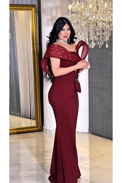 NHMODA Crepe Fabric, Fish Cut, Strapless Neckline Evening Dress