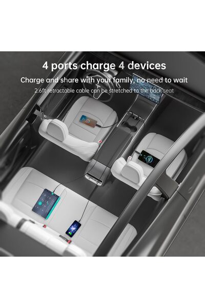 Generic Model 3 Y Center Console USB Hub Retractable Cable PD Fast Charger Docking Station LED Blue Light