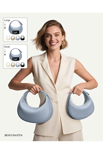 BOSTANTEN Crescent Shoulder Bag for Women - Trendy Crossbody Hobo Purse Vegan Leather Blue Small