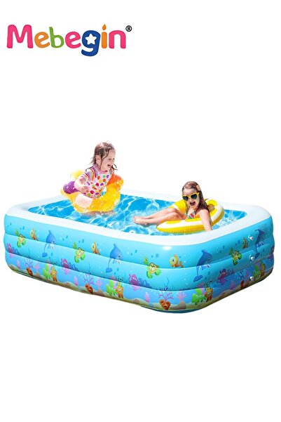 MEBEGIN حوض سباحة قابل للنفخ على شكل مستطيل مقاس 130*90*48 سم مع طبعة حيوانات...