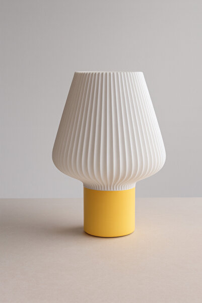 Plodna House Pliselight Modern Table Lamp – Nordic Design with Yellow Base, Led Bulb Compatible Decorative Lampshade