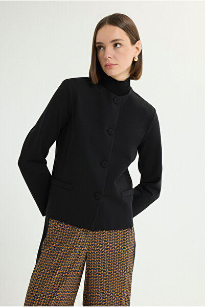 Love My Body Yakasız Fleto Cepli Örme Ceket