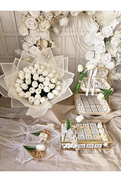 m ticaret Kişiye Özel 120 Çikolatalı Lale Süslemeli Söz Organizasyon Malzemel...