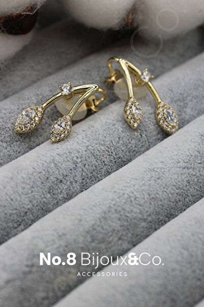 Xuping 14K Altın Rengi Tek Taş Ve Damla Taşlı Dallı Modern Küpe