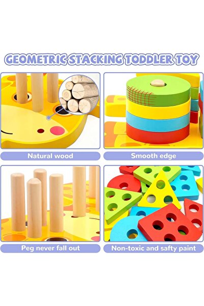Generic Tolulo Montessori Wooden Sorting & Stacking Toy for Ages 1-4 (Multicolor)