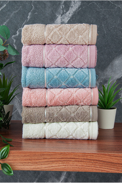 ihvan online Jacquard 100% Cotton 6-Piece Luxury Boxed Dowry Kitchen Towels 30X50 - 00743