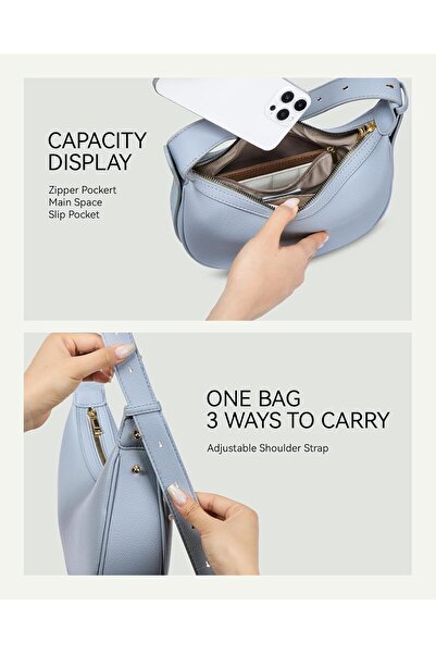 BOSTANTEN Crescent Shoulder Bag for Women - Trendy Crossbody Hobo Purse Vegan Leather Blue Small