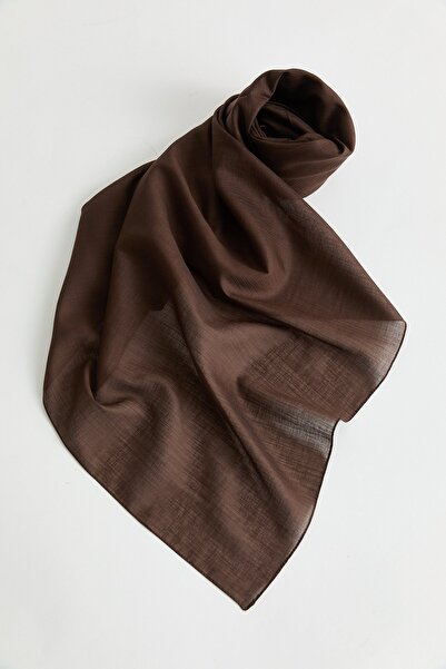 Nihan Keten Efektli Natural Eşarp Koyu Kahve