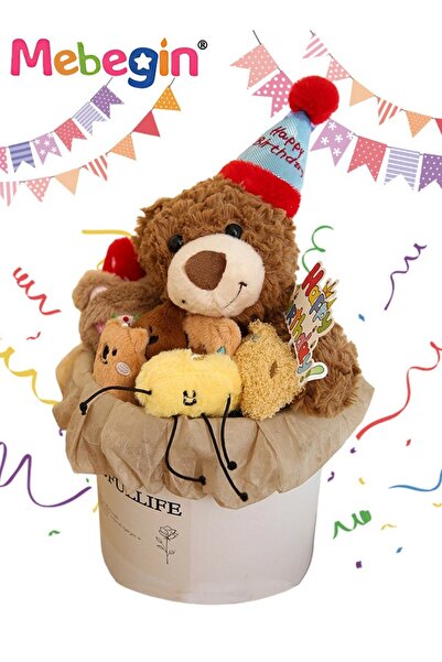 MEBEGIN حيوانات محشوة على شكل دب، باقة دب لأعياد الميلاد، دلو حيوانات قطيفة، ...