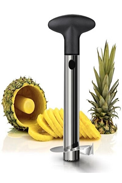 Generic Pineapple slicer, peeler, and corer, black/silver, 3.5 x 3.7 x 7.5cm