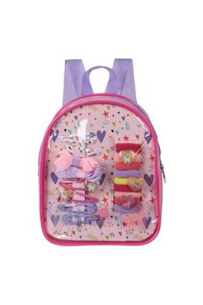 Silver Star Rucsac pentru Copii Roz Transparent cu Accesorii de Par 17buc