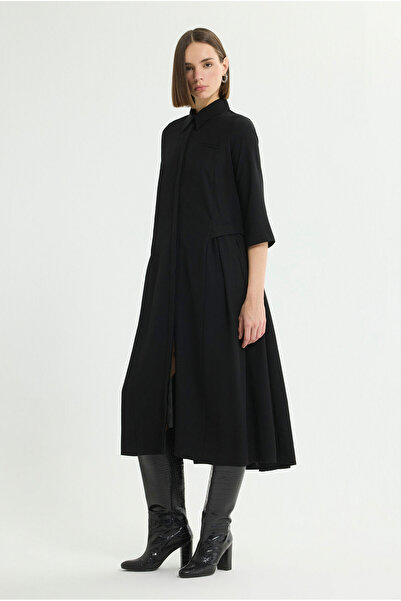 Love My Body Büzgü Detaylı Önden Düğmeli Elbise