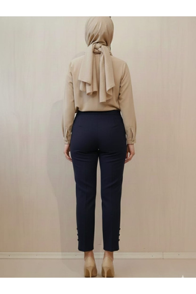 Famelin Women's Elastic Waist Pencil Cut Trousers with Leg Detail