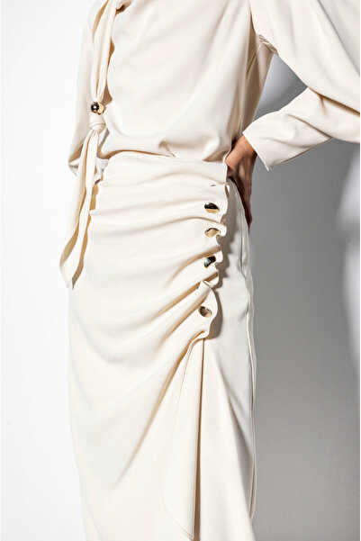 KAMEYA Side Gathered Cream Skirt