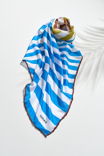 Nihan Desenli Soft Eşarp Mavi