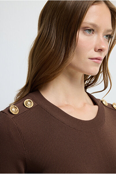 adL Düğme Detaylı Triko Elbise